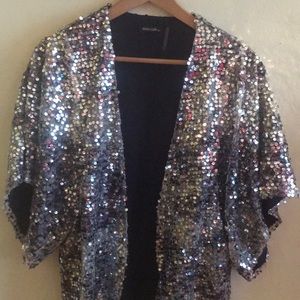 Dolce Cabo Blue and silver sequined open cardigan